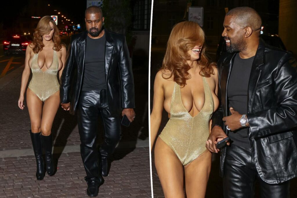 Bianca Censoli wears plunging bodysuit and boots on date with husband Kanye West in Switzerland