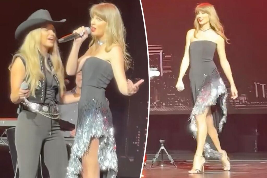 Taylor Swift shines in black and silver Montse dress at TEU ‘Love Story’ performance
