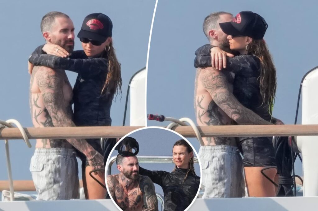Adam Levine and Behati Prinsloo show off their adorable looks during yacht trip in Saint-Tropez
