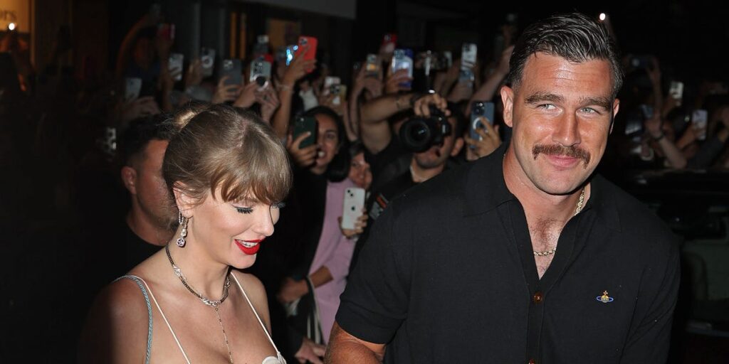 Taylor Swift wears strapless Markarian dress at wedding to Travis Kelsey